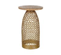 Beliani Table d'Appoint Claire et Dorée en Bois de Manguier Plateau Rond Base Ajourée Waihi