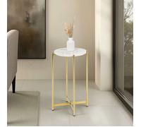 Table d'appoint CRATO H 55 cm Ronde, Plateau en Marbre Couleur Blanc, Bout de Canapé pour Salon Design Chic, Piétement en Métal