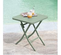 Table d'appoint de jardin carrée ""Greensboro"" vert olive 40x40cm en acier traité époxy - Hespéride