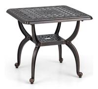 Table d'appoint de jardin en fonte d'aluminium avec étagère de rangement pour extérieur, table de bistrot toutes saisons, finition bronze antique, 53 x 53 x 48 cm