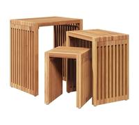 Table d'appoint de jardin en teck massif 3 pieces Brun 33 x 44,5 x 51 cm | Bois de teck massif durable, design moderne, entretien facile, usage exterieur terrasse, assemblage simple