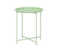 Outsunny Petite Table Basse Ronde, Table d'Appoint de Jardin, Plateau Amovible avec Bord Relevé, Pieds Pliables, Cadre en Acier, pour Balcon, Terrasse, Salon, Vert