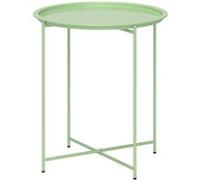 Outsunny Petite Table Basse Ronde, Table d'Appoint de Jardin, Plateau Amovible avec Bord Relevé, Pieds Pliables, Cadre en Acier, pour Balcon, Terrasse, Salon, Vert