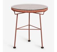 Table D'appoint De Jardin Ronde En Fer Et Osier Synthétique (Ø45 Cm) Acapulco Rouge Tuile Rouge