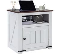 Table d'appoint de style fermier Table de chevet carrée avec ports USB et prises électriques Blanc