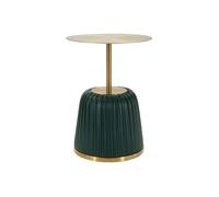 Table basse en métal doré et similicuir plissé vert, ø 40×55