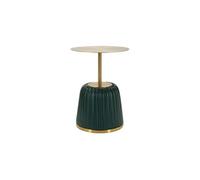 Table basse en métal doré et similicuir plissé vert, ø 40×55