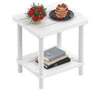 Table d'appoint d'extérieur, Petite table de jardin à deux niveaux pour terrasse, Table d'appoint style Adirondack pour intérieur et extérieur Bambou facile d'entretien pour piscine et véranda-Blanc