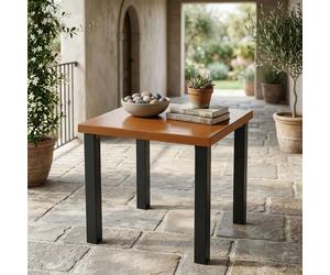 Table d'appoint d'extérieur Tribesigns, table de balcon et de jardin résistante aux intempéries, avec plateau aspect bois et pieds métalliques noirs robustes, pour la terrasse