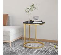 vidaXL Table d'appoint Doré et marbre noir 45 cm Verre trempé