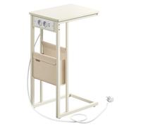 Table d'appoint en forme de C avec 2 prises électriques, blanche, dimensions : 30 x 40 x 62 cm