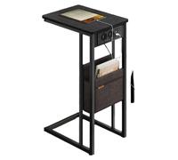 Table d'appoint en forme de C avec 2 prises électriques – noire – 30 x 40 x 62 cm