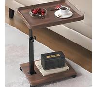 Table d'appoint en forme de C, plateau de canapé rotatif avec bureau en bois, cadre en métal et roue universelle