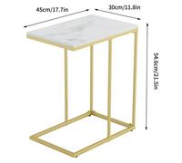 Table d'appoint en forme de C, table pour ordinateur portable, table de chevet, table basse - Structure en métal - Plateau en pierre synthétique - 45x30x54,6 cm - Or/Blanc