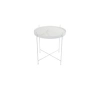 Table d'appoint en marbre blanc, ronde, rebord métallique, 4 pieds cylindriques - Zuiver, Cupid - Ø43x45 cm