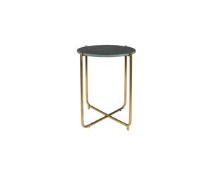Table d'appoint en marbre vert, structure en laiton, 2 pieds croisés - White Label, Timpa - 45x45x54 cm
