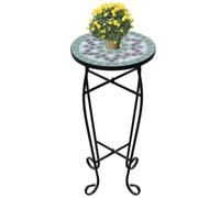 Table d'appoint en mosaïque verte et blanche 30 cm avec structure en fer | Plaque mosaïque en céramique, résistante aux intempéries, structure en fer, semi-circulaire, facile d'entretien