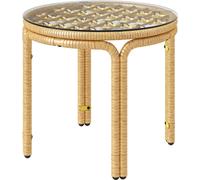Table d'appoint en polyrotin, table basse ronde avec plateau en verre, table de chevet, table de jardin, table basse pour salon, terrasse ou balcon, Ø 50 cm, jaune