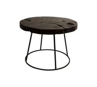 Table d'appoint en teck massif chocolat et en fer noir, plateau rustique, carrée - Dutchbone, Kraton - 60x60x43 cm