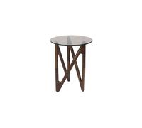 NAIA - Table d'appoint ronde en bois et verre fumé D40 Marron