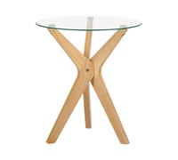 Beliani Table d'Appoint en Verre de Sécurité et Bois d'Hévéa Laqué Clair Scandinave Valley