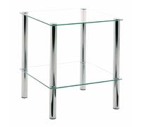 HAKU Table d'appoint carrée métal chromé plateau verre trempé L39×H47×P39 cm Style moderne