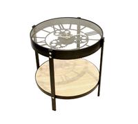 Table d'appoint en Verre et MDF - Diam.40,5cm - Bois et noir