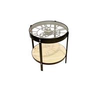 Table d'appoint en Verre et MDF - Diam.40,5cm - Bois et noir