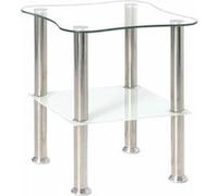 HAKU Table d'appoint Henia – Verre trempé, acier inox, L40×H47×P40 cm, blanc