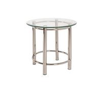 Table d'appoint en verre trempe/Acier chrome - Diam 55 x H 53 cm --