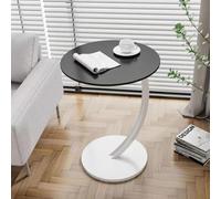 Table d'appoint étroite en Forme de C, Petite Table d'appoint de canapé en Bois, Table de Chevet Ronde Fine pour Salon, Chambre à Coucher, Bureau, dortoir, Noir + étagère Blanche