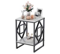 Table d'appoint FATIVO 40 x 40 x 58 cm, table de chevet à 2 étagères, aspect marbre blanc, table basse de style scandinave pour le salon et la chambre à coucher