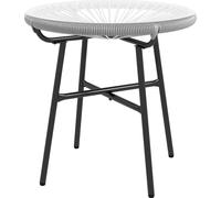 Table d'appoint Fortuna Lai en rotin Table de bistrot, table basse avec plateau en verre, ronde, pour terrasse, balcon, noir+gris, 50x50x50cm