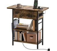 Table d'appoint Fortuna Lai Table de chevet avec multiprise, 2 niveaux, ports USB Espace de rangement 60 x 29,8 x 58,5 cm Brun rustique