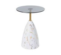 Table d'Appoint Glamour en Métal Ronde Table Basse Effet Marbre Blanche et