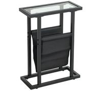 HOMCOM Table d'appoint étroite, Bout de canapé en métal avec Porte-revues et Plateau en Verre trempé, pour Salon, Chambre à Coucher, 40 x 18 x 55,5 cm, Noir