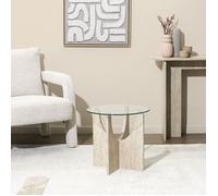 Table D'appoint - Home Deco Factory - Pietra - Ronde - Verre - Blanc Et Beige