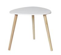 HOME DECO FACTORY - HD0496 Table d'Appoint Shelly Blanche - Design Scandinave Élégant - Plateau Triangulaire - Pieds en Bois - Conçue pour Tous Les Intérieurs - Dimensions 48 x 46 x 48 cm