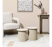 Table d'appoint - HOME DECO FACTORY - TERRA NOVA - Gigogne - Ronde - Blanc et Beige