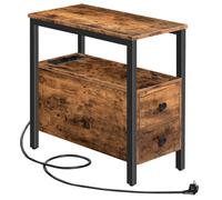 Table d'Appoint - HOOBRO - Table de Chevet - 2 Tiroirs - Ports USB - Marron Rustique