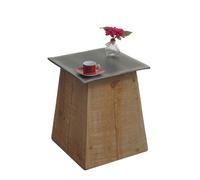 Table d'appoint HWC-L76b, Table de fleur, bois massif industriel certifié MVG 45x36x36cm, naturel avec aspect métal