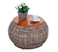 Table d'appoint HWC-M30, Table en rotin table de fleurs table de café table de salon table en bois, ronde 33x49x49cm, Kubu rotin naturel