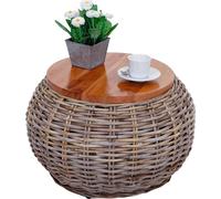 Table d'appoint HWC-M30, Table en rotin table de fleurs table de café table de salon table en bois, ronde 33x49x49cm, Kubu rotin naturel