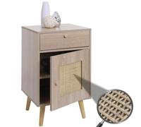 Table D'appoint Hwc-M36, Table Basse Table De Chevet Table De Salon, Compartiments De Rangement Tiroir, Kubu Rotin Bois Mélamine, Aspect Chêne Multicolore