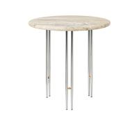 GUBI Table basse IOI Ø50 cm Chrome - laiton - marbre beige