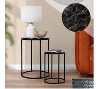 Table d'appoint - ML-DESIGN - Rond - Noir - Métal/Bois Optique Marbre - 2 Tailles