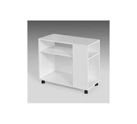 Table d'appoint mobile à roulettes, 2 niveaux et étagères, Blanche