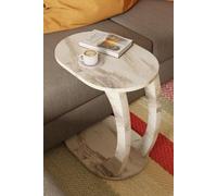 Table d'appoint mobile en forme de C, ovale, aspect marbre blanc, 51 x 57 cm
