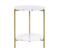 Table d'Appoint Moderne avec Etagère Pieds en Métal Effet Marbre et Doré Re