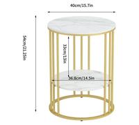 Table d'appoint moderne - Table basse à deux niveaux - Forme carrée - 40x40x54 cm - Plateau en pierre reconstituée et structure en métal - Design minimaliste - Blanc/Or